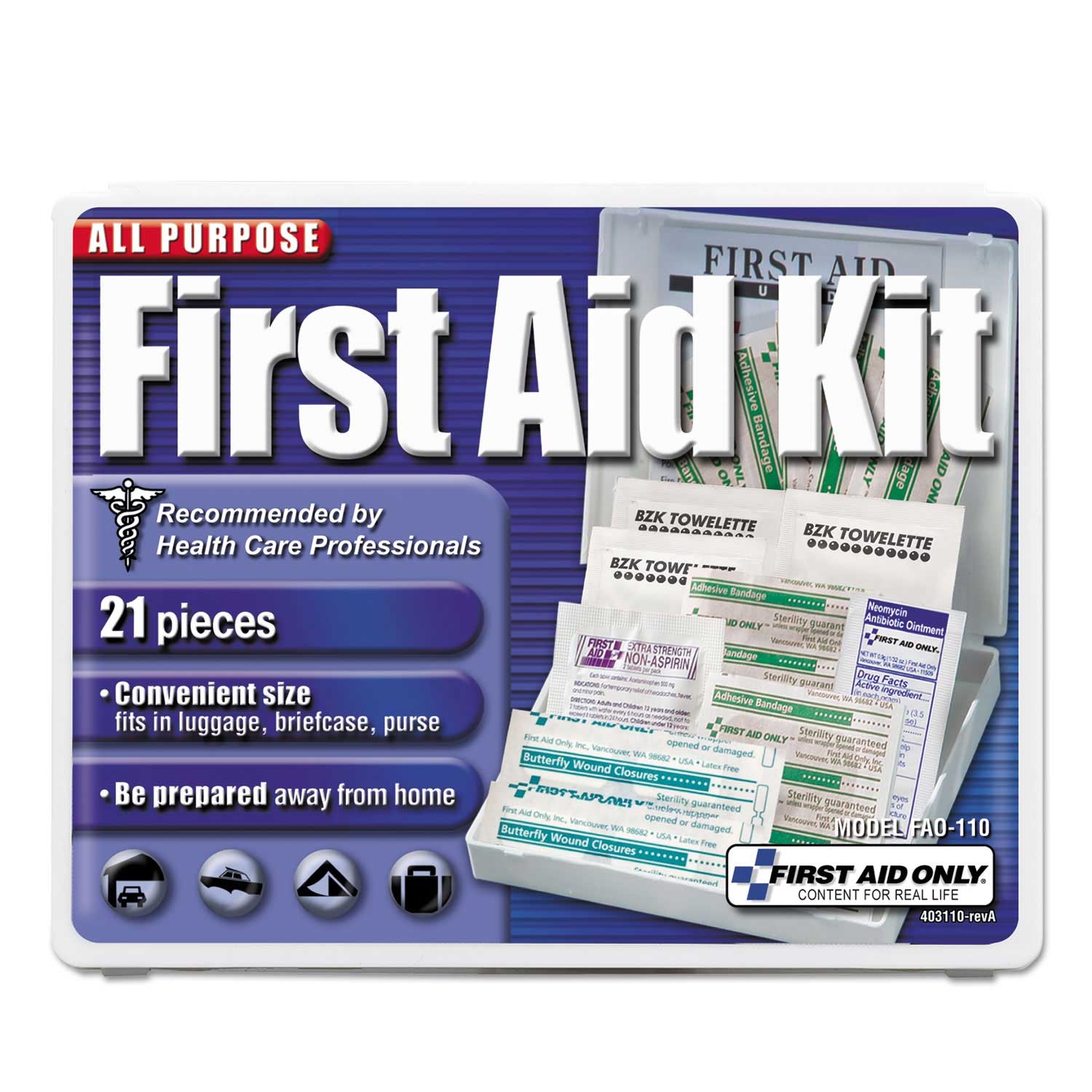 First Aid Only Blue White All Purpose First Aid Kit, 4 3/4 x 3 x 1/2 inch -- 1 kit