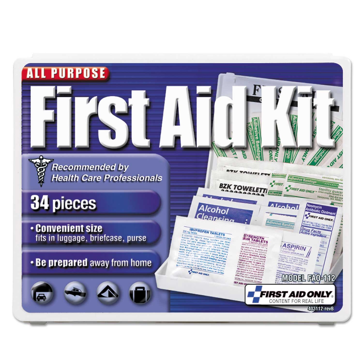 First Aid Only Blue White All Purpose First Aid Kit, 3 3/4 x 4 3/4 x 1/2 inch -- 1 kit