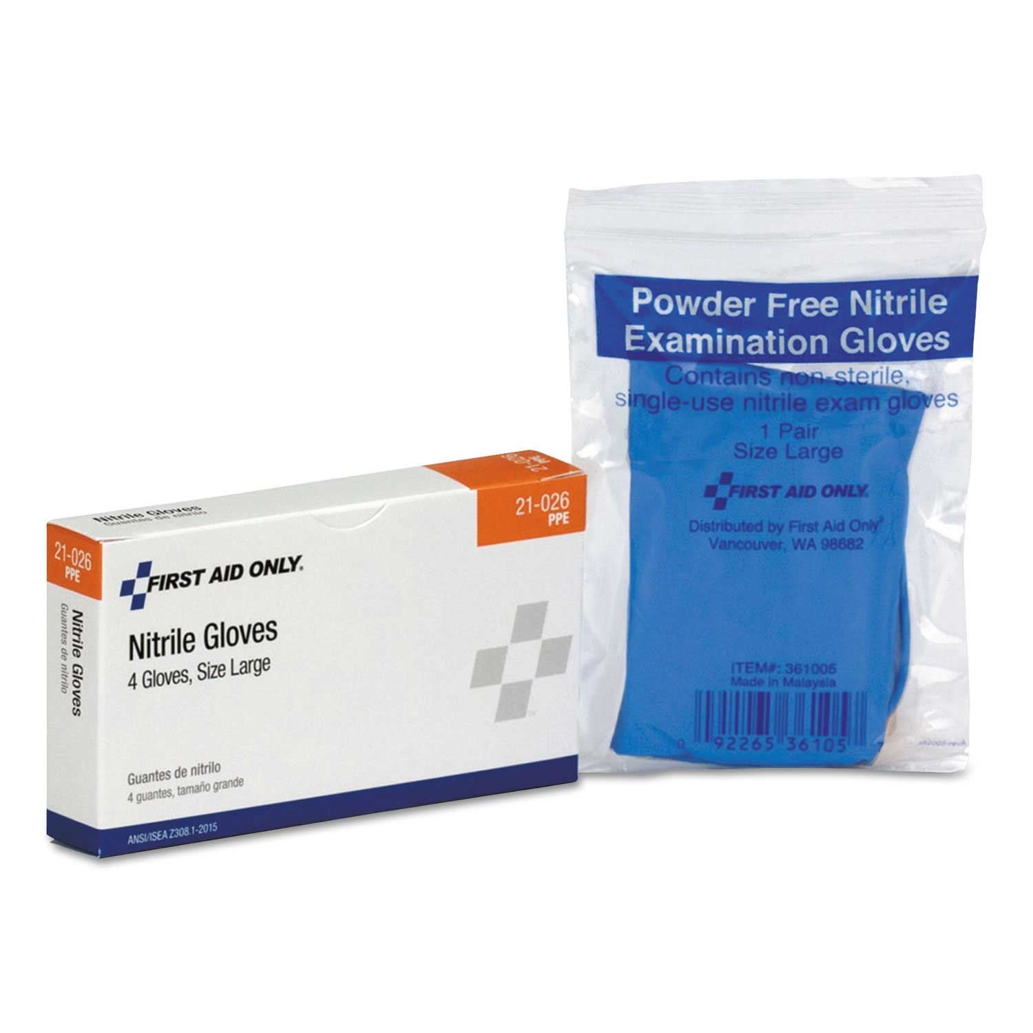 First Aid Only Large Nitrile Exam Gloves, 4 inch Length - 4 per pack