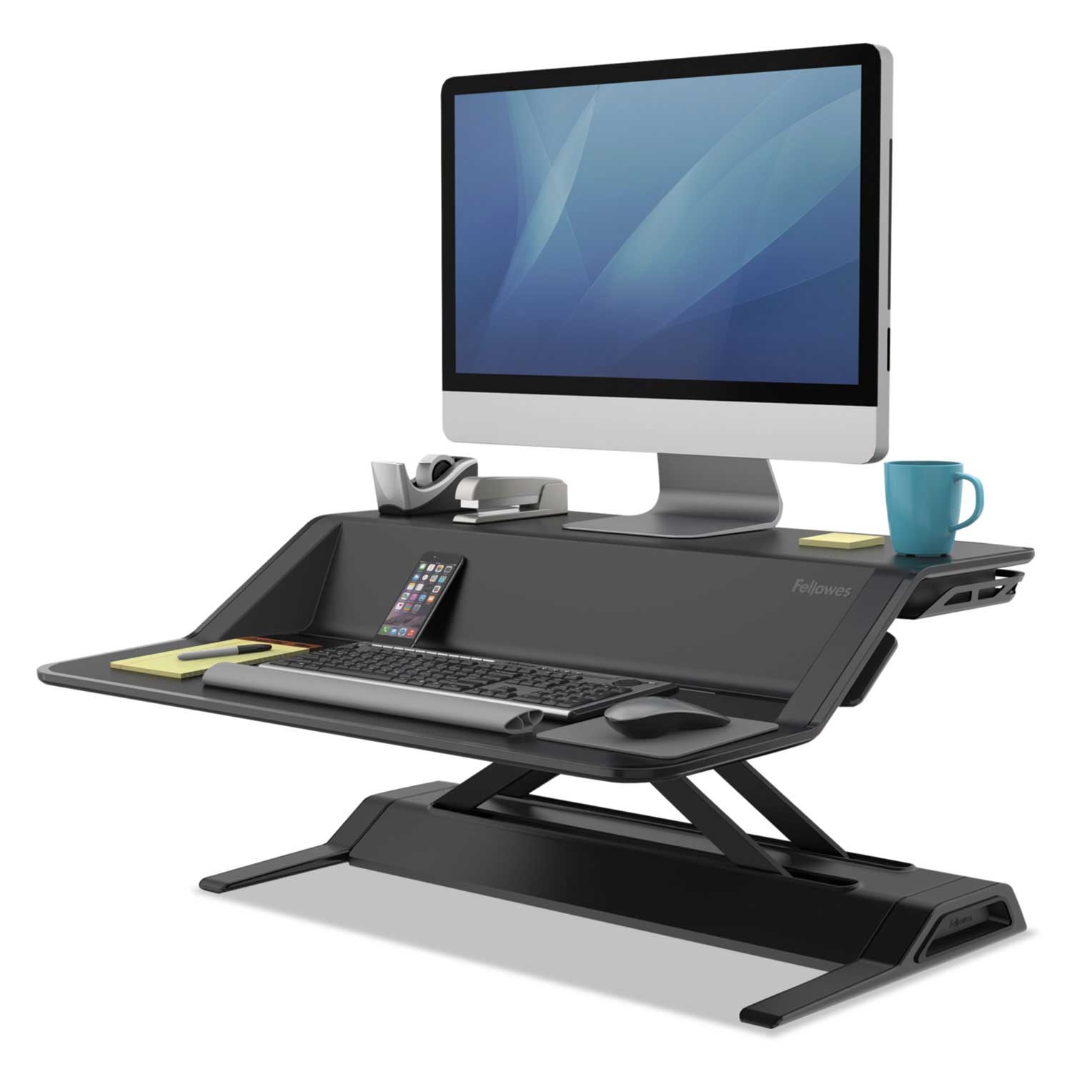 Fellowes Lotus Black Sit Stand Workstation, 32.75 x 24.25 x 5.5 to 22.5 inch