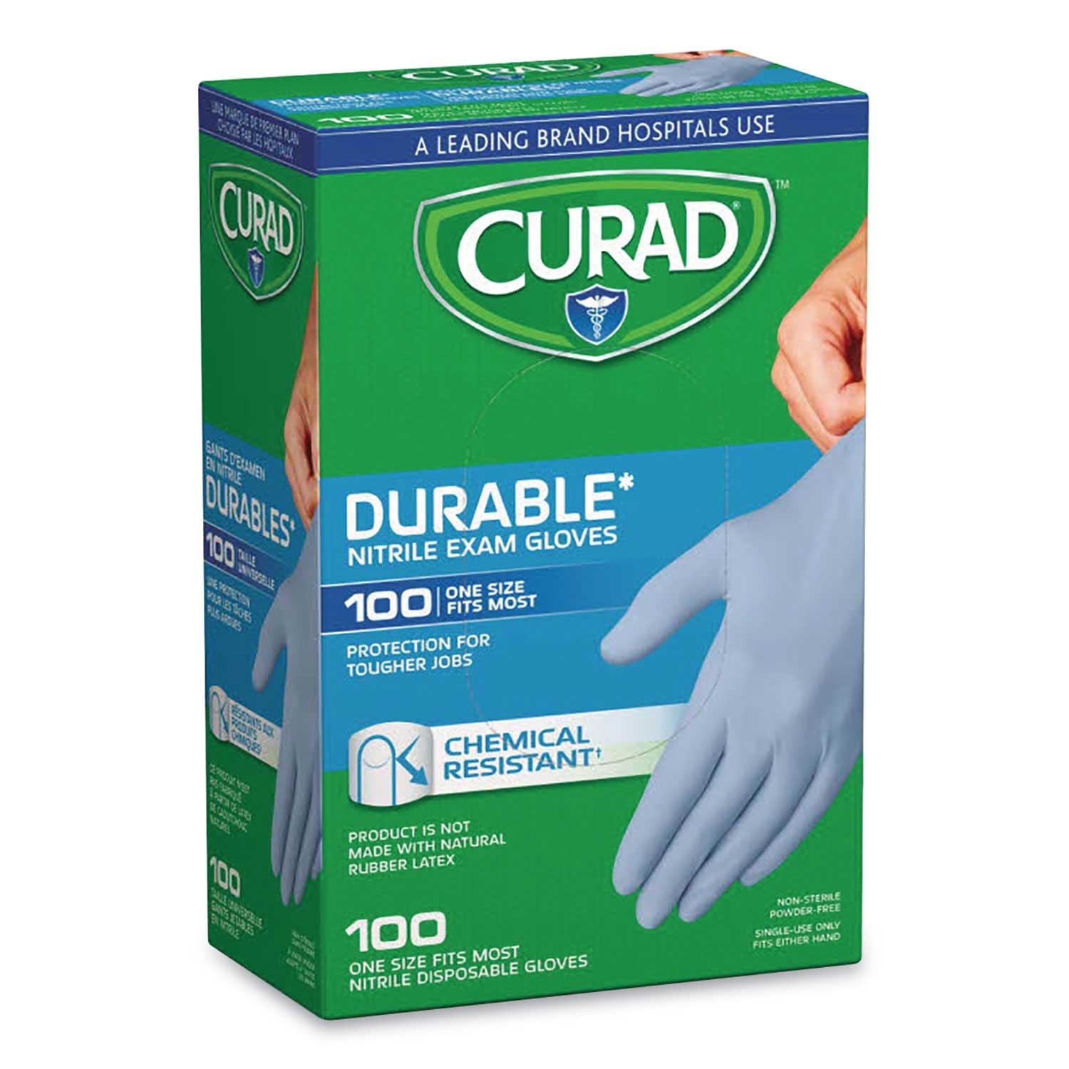 Curad Blue Powder Free Nitrile Exam Gloves - 100 per box -- 1 box