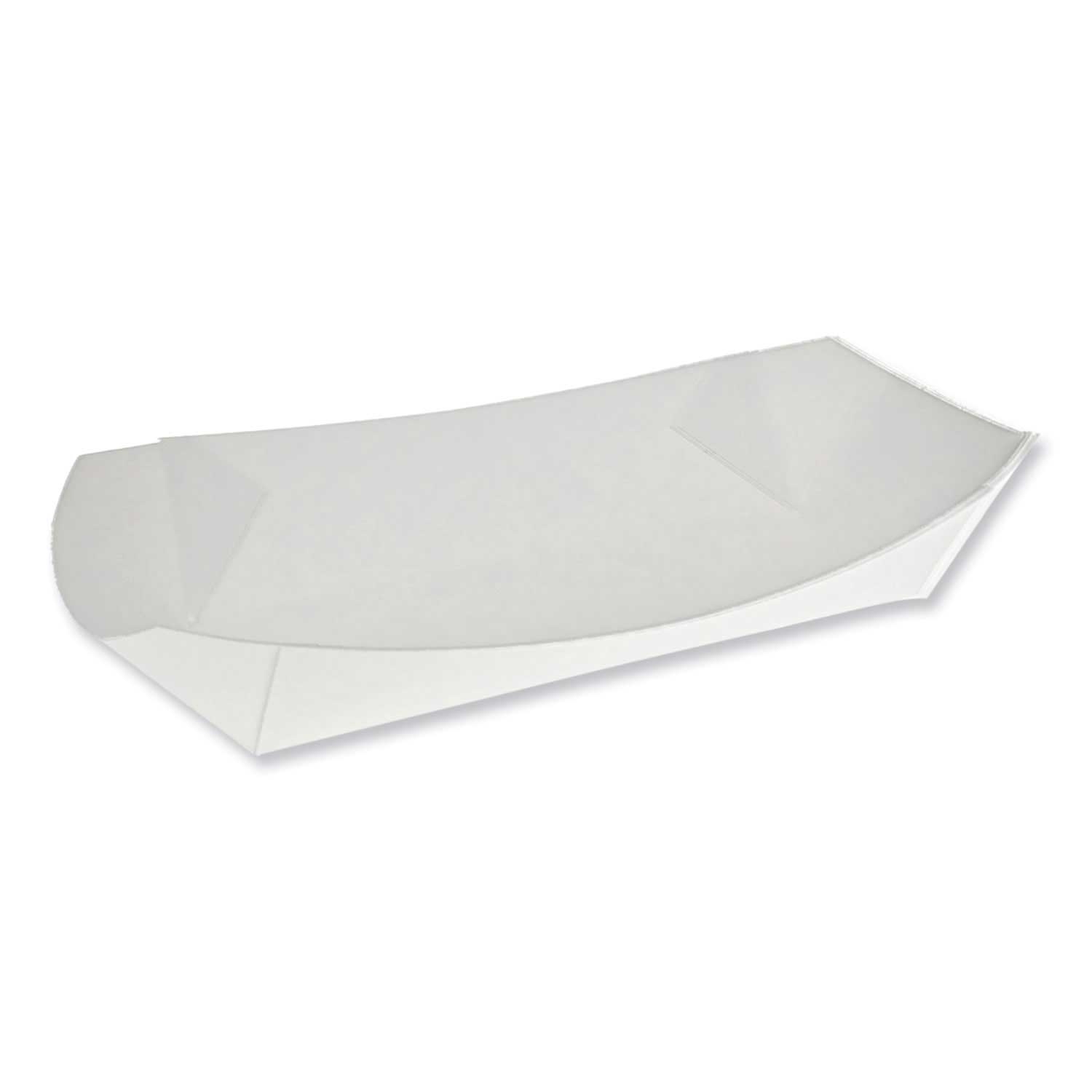 Pactiv White Paper Hot Dog Tray with Perforation, 7.04 x 1.75 x 1.43 inch -- 1000 per case