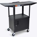 Luxor Black Adjustable Height Steel AV Cart with Cabinet and Drop Leaf, 24 x 18 x 24 inch Height