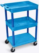 Luxor Blue Top/Middle Tub and Flat Bottom Shelf Cart, 24 x 18 x 36.5 inch Height