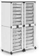 Luxor Black 4 Stacked Modules with 24 Small Bins Modular Classroom Storage Cabinet, 18.2 x 18.2 x 28.75 inch