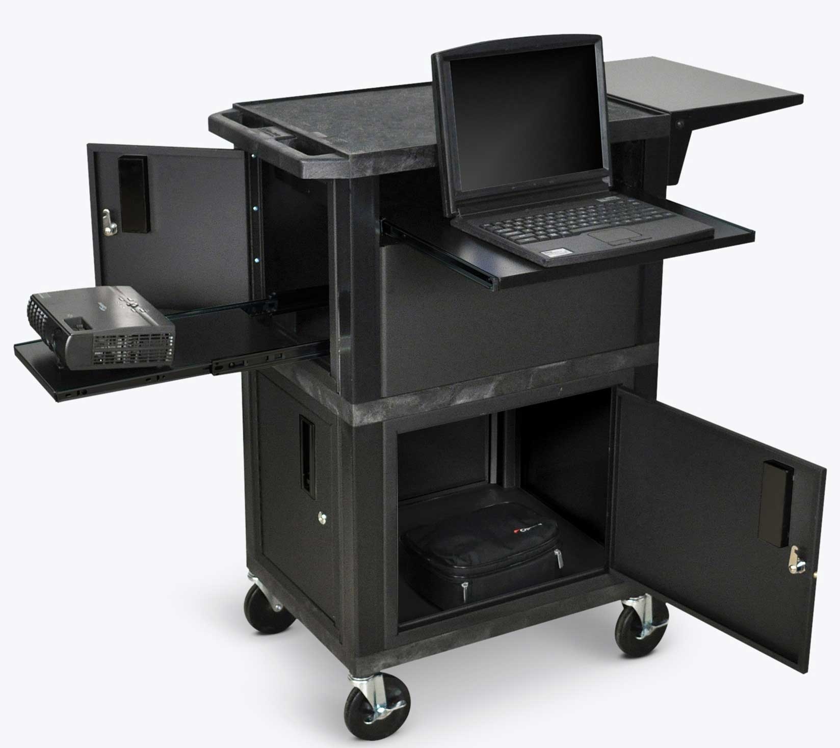 Luxor Black Ultimate Presentation Station with Cabinets, 18 x 24 x 41 inch Height