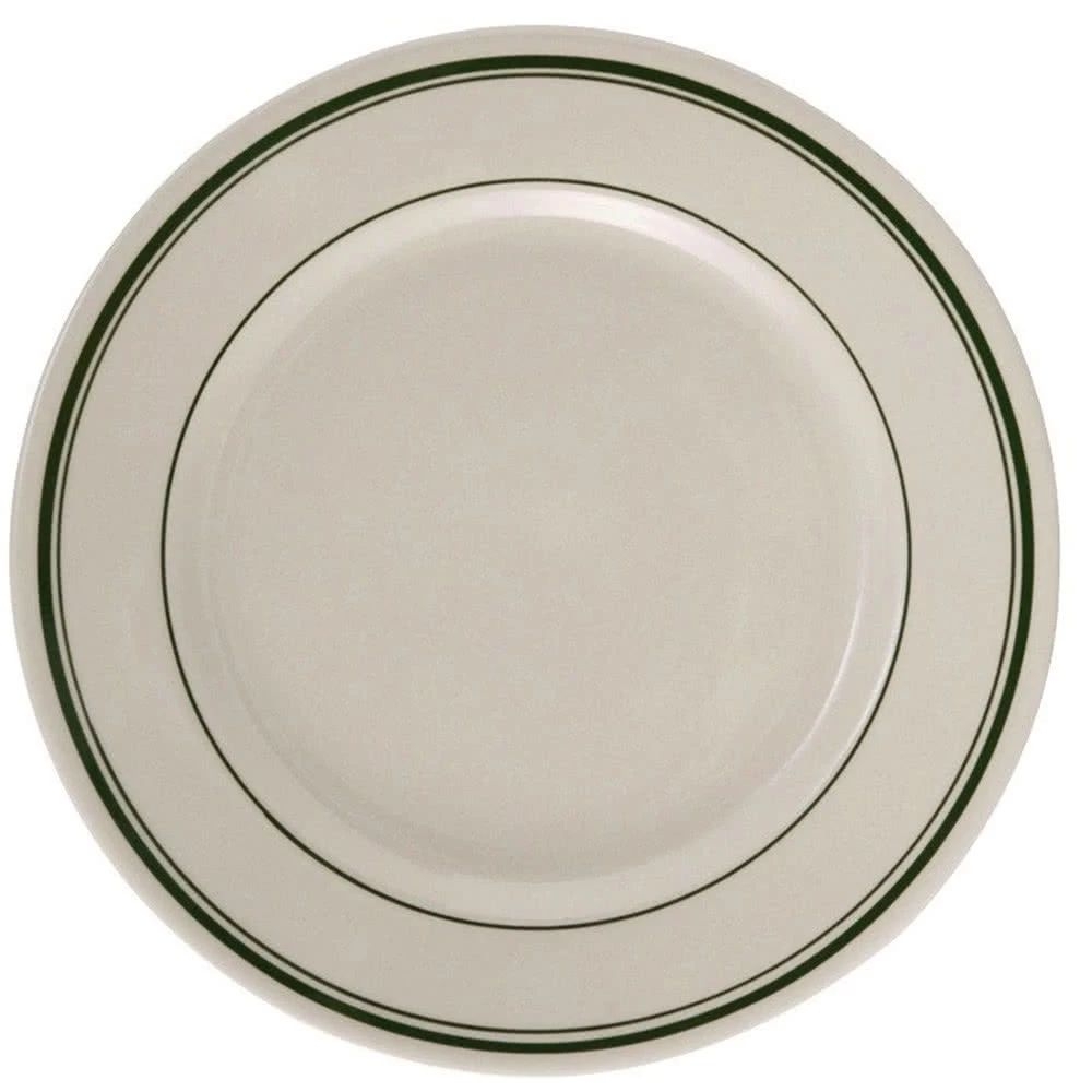 Yanco Green Band Ceramic American White Round Plate, 9 3/4 inch Diameter -- 24 per case.
